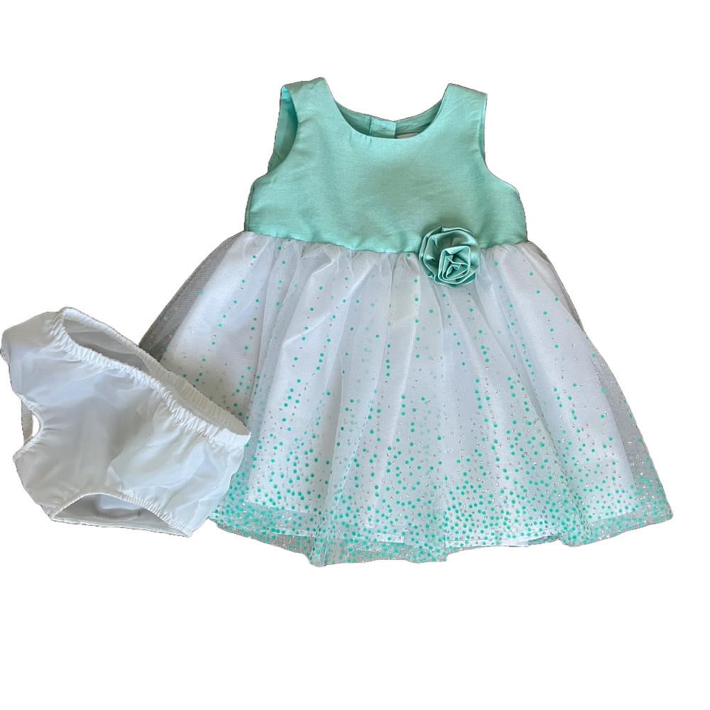 George Baby Girls Mint Green & Silver Polka Dot Satin Easter & Holiday Dress